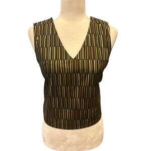 V-Neck Sleeveless Camisole in Black and Mustard Stripe